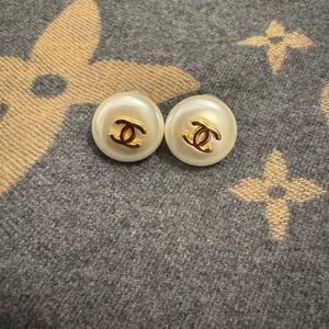 Chanel Gold and Cream CC Interlock Earrings
